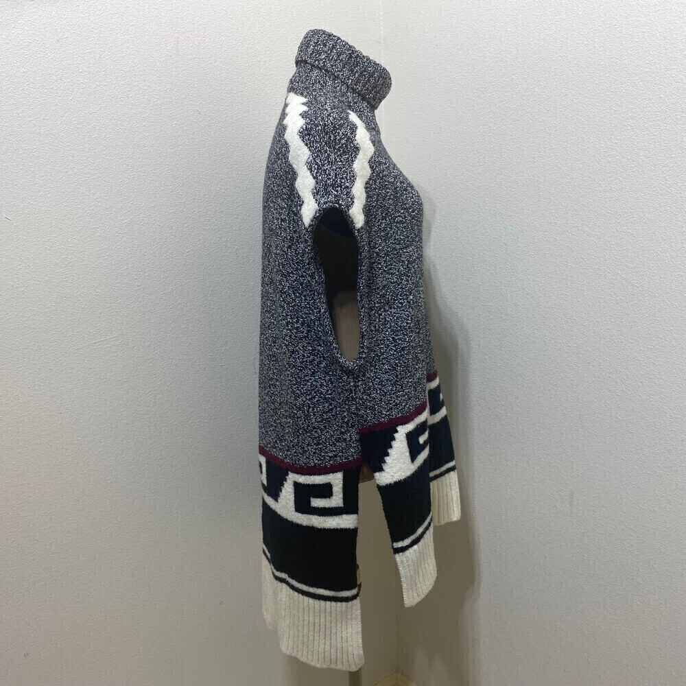 LOFT Turtle Neck Tunic Vest Sweater Size XS/S Oversized Cream/Black\Red - Picture 5 of 12